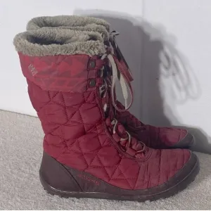 Columbia Red Mid Calf Lace Up Winter Snow Boots With Faux Fur Trim 9