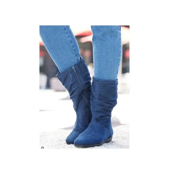 ComfortView Aneela Navy Blue Faux Suede Wide Calf Boots Sz 9.5 WW