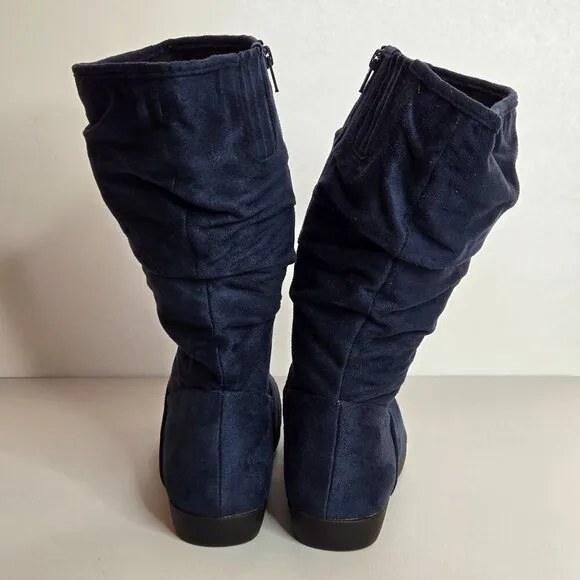 ComfortView Aneela Navy Blue Faux Suede Wide Calf Boots Sz 9.5 WW