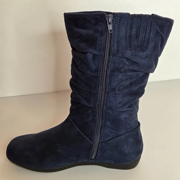 ComfortView Aneela Navy Blue Faux Suede Wide Calf Boots Sz 9.5 WW