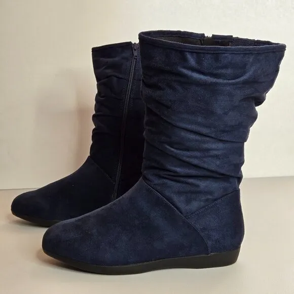 ComfortView Aneela Navy Blue Faux Suede Wide Calf Boots Sz 9.5 WW