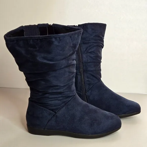 ComfortView Aneela Navy Blue Faux Suede Wide Calf Boots Sz 9.5 WW