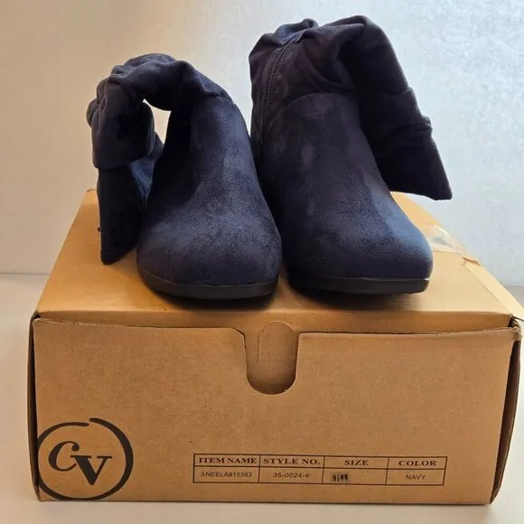 ComfortView Aneela Navy Blue Faux Suede Wide Calf Boots Sz 9.5 WW