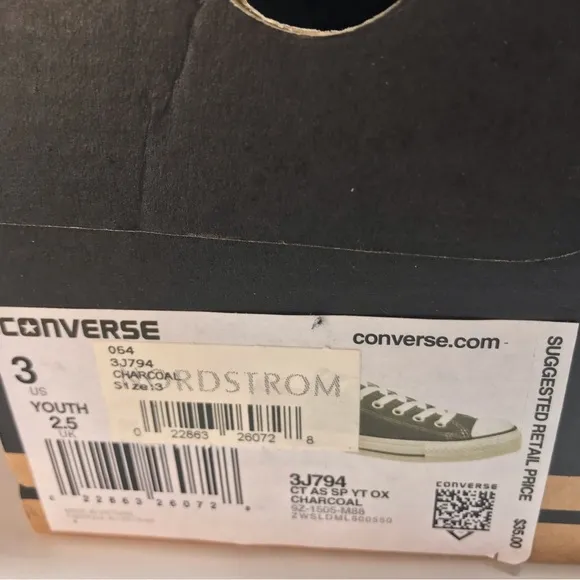 Converse All Star Charcoal Low Top Sneakers 3J794 Youth 2.5 NIB