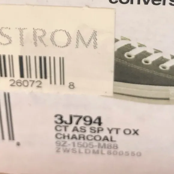 Converse All Star Charcoal Low Top Sneakers 3J794 Youth 2.5 NIB