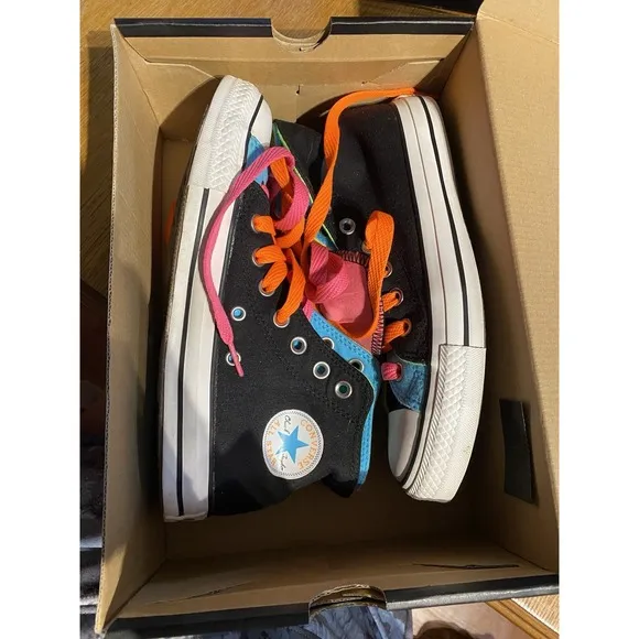 Converse Neon Rare Double Lace Mens US6 Womens US8 Black Green Pink NEW In Box