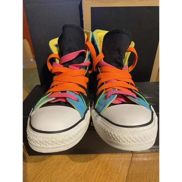 Converse Neon Rare Double Lace Mens US6 Womens US8 Black Green Pink NEW In Box