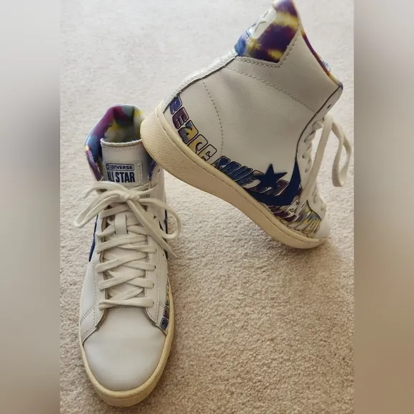 Converse White High-Top Sneakers with Blue Star 7