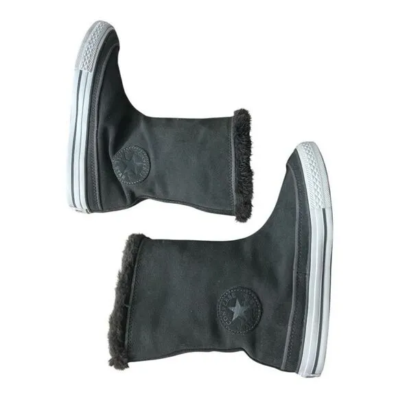 Converse Gray Suede Leather Beverly Mid Calf Boots Women Size 6.5 Faux Fur