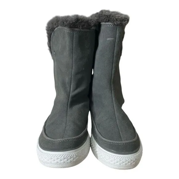 Converse Gray Suede Leather Beverly Mid Calf Boots Women Size 6.5 Faux Fur