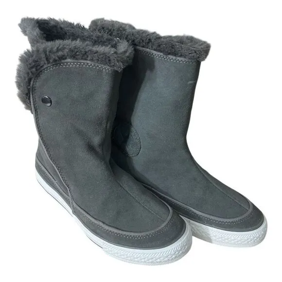 Converse Gray Suede Leather Beverly Mid Calf Boots Women Size 6.5 Faux Fur