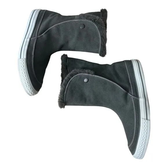 Converse Gray Suede Leather Beverly Mid Calf Boots Women Size 6.5 Faux Fur