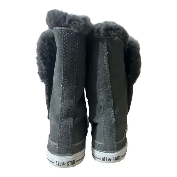 Converse Gray Suede Leather Beverly Mid Calf Boots Women Size 6.5 Faux Fur
