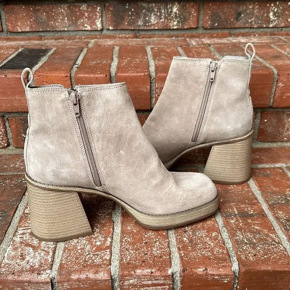 Copper Key Solstice Tan Neutral Leather Chunky Platform Ankle Boots Size 9.5