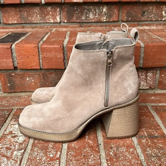 Copper Key Solstice Tan Neutral Leather Chunky Platform Ankle Boots Size 9.5
