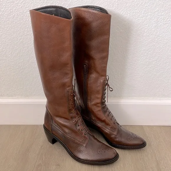 COPY - NWOT $450 Stuart Weitzman Heeled High Brown Leather Laced Boots