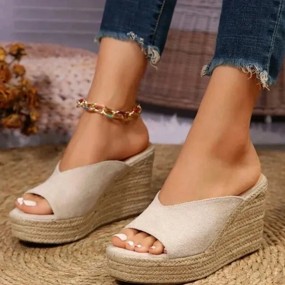 COPY - Women's Fashionable Beach Wearable Beige Wedge Heel &amp; Thick Platform San…