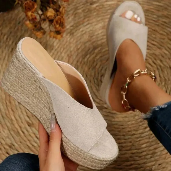 COPY - Women's Fashionable Beach Wearable Beige Wedge Heel &amp; Thick Platform San…
