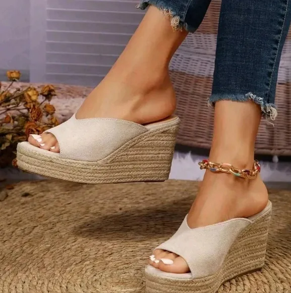 COPY - Women's Fashionable Beach Wearable Beige Wedge Heel &amp; Thick Platform San…