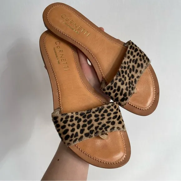 CoRNETTI Tan and Leopard Print Women's Sandals Made in Italy Leather Summer 40