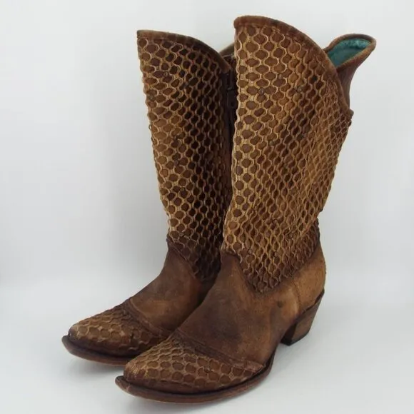 Corral Mexico C3182 Brown Leather Laser Cut Western Boots Size 9M