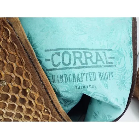 Corral Mexico C3182 Brown Leather Laser Cut Western Boots Size 9M