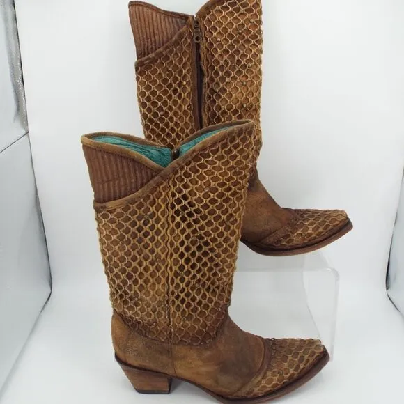 Corral Mexico C3182 Brown Leather Laser Cut Western Boots Size 9M