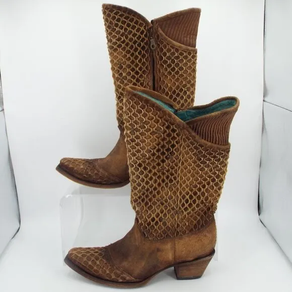 Corral Mexico C3182 Brown Leather Laser Cut Western Boots Size 9M