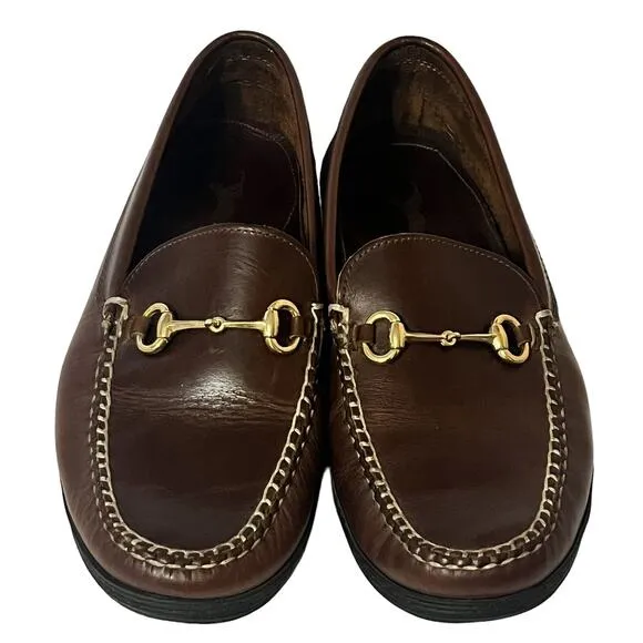 Country Club Prep Loafers Driving Shoes •Men 11 W• Brown Leather Gold Bit $199