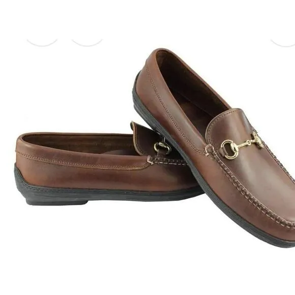 Country Club Prep Loafers Driving Shoes •Men 11 W• Brown Leather Gold Bit $199