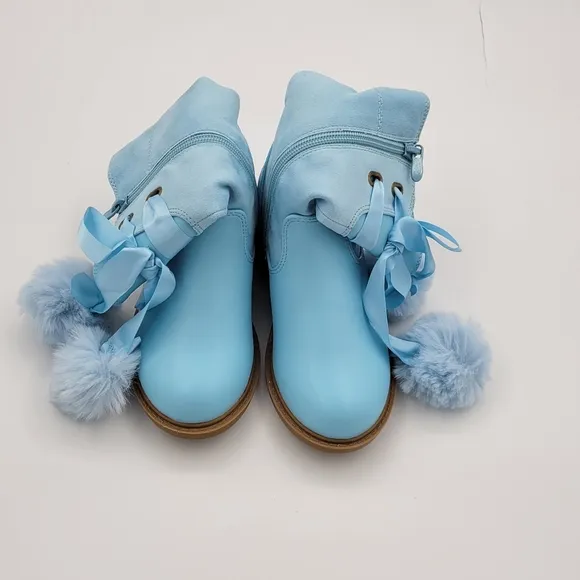 Coutgo Girls' Boots Mid Calf Lug Sole Side Zipper Winter Boot with Bowknot sz 12
