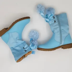 Coutgo Girls' Boots Mid Calf Lug Sole Side Zipper Winter Boot with Bowknot sz 12