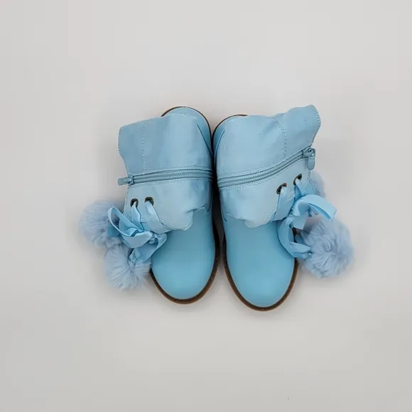 Coutgo Girls' Boots Mid Calf Lug Sole Side Zipper Winter Boot with Bowknot sz 12