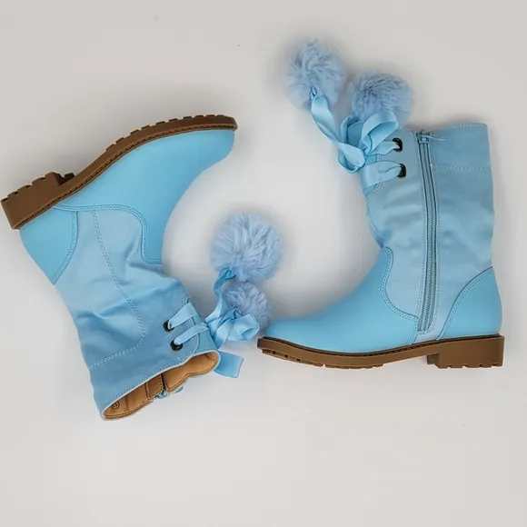 Coutgo Girls' Boots Mid Calf Lug Sole Side Zipper Winter Boot with Bowknot sz 12