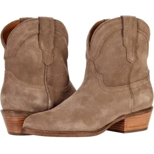 Cowgirl Western Ankle Boots Pointed toe Low Stacked Heel Booties Suede Taupe 7