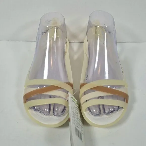 Crocs Isabella Huarache 2 Flat Womens Size 8 Oyster Gold Slip On Strappy Sandal