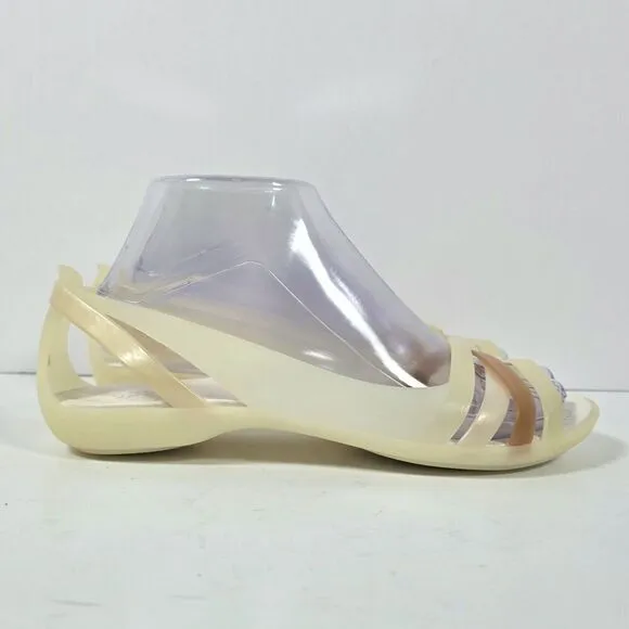 Crocs Isabella Huarache 2 Flat Womens Size 8 Oyster Gold Slip On Strappy Sandal