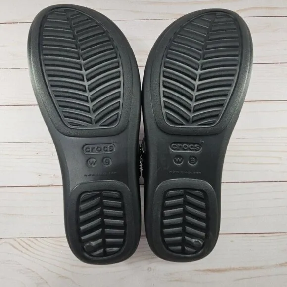 Crocs Monterey Diamante Womens Size 9 Black Thong Flip Flop Wedge Sandals 206343