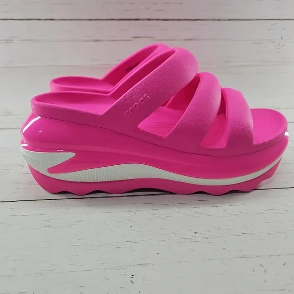 Crocs Sandals Womens 10 Pink‎ Mega Crush Triple Strap Platform Slip On 209842