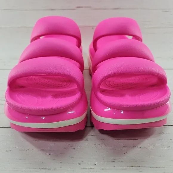 Crocs Sandals Womens 10 Pink‎ Mega Crush Triple Strap Platform Slip On 209842
