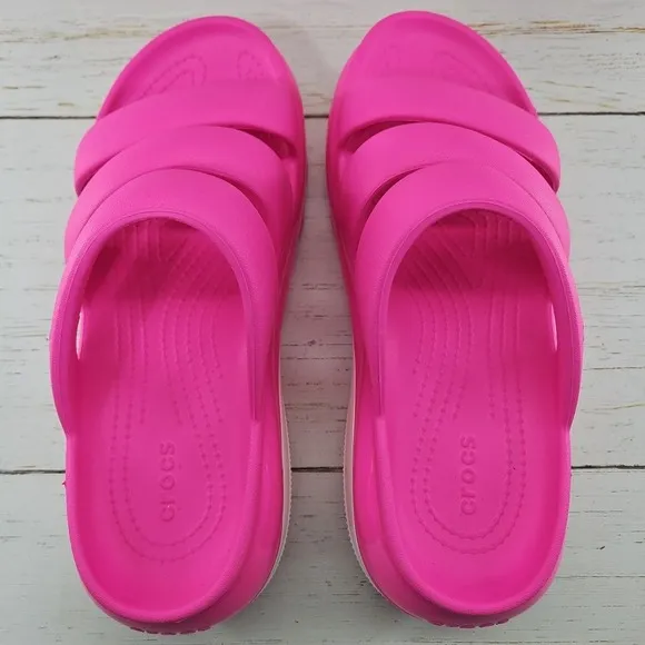 Crocs Sandals Womens 10 Pink‎ Mega Crush Triple Strap Platform Slip On 209842