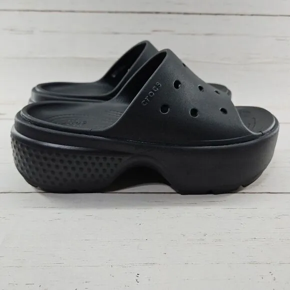 Crocs Stomp Platform Slide Sandals Womens Size 8‎ Black Chunky Heel 209346