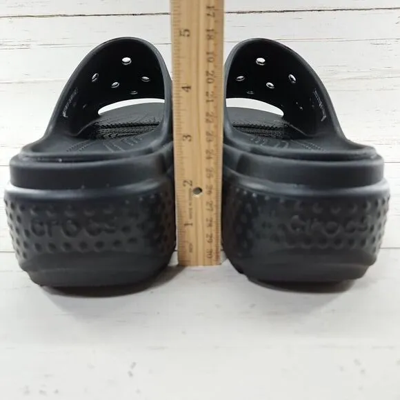 Crocs Stomp Platform Slide Sandals Womens Size 8‎ Black Chunky Heel 209346