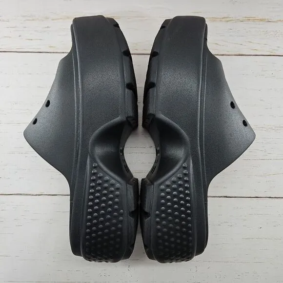 Crocs Stomp Platform Slide Sandals Womens Size 8‎ Black Chunky Heel 209346