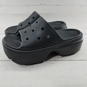 Crocs Stomp Platform Slide Sandals Womens Size 8‎ Black Chunky Heel 209346