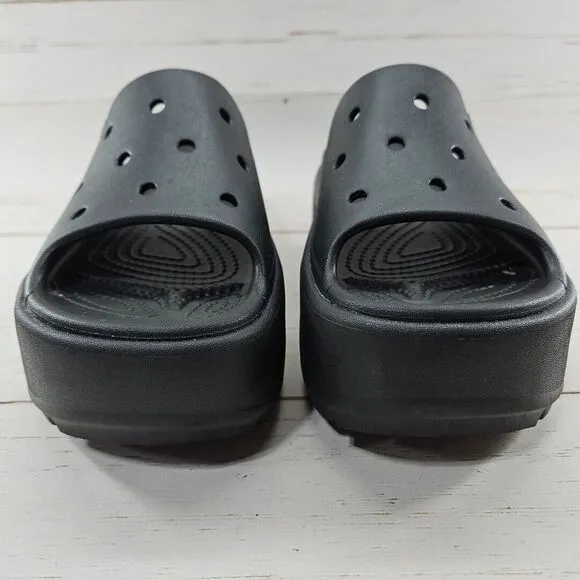 Crocs Stomp Platform Slide Sandals Womens Size 8‎ Black Chunky Heel 209346