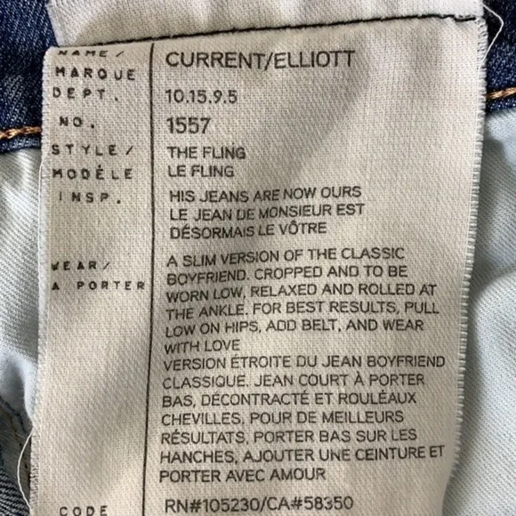Current Elliot The Fling distressed slim bf  jean