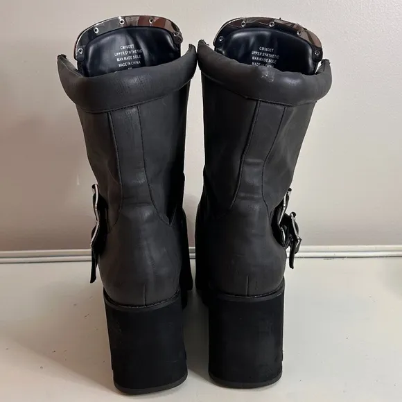 CURRENT MOOD MADE IN HELL DOLLS KILL GOTH BLACK CHUNKY HEELPLATFORM BOOTS SIZE 8