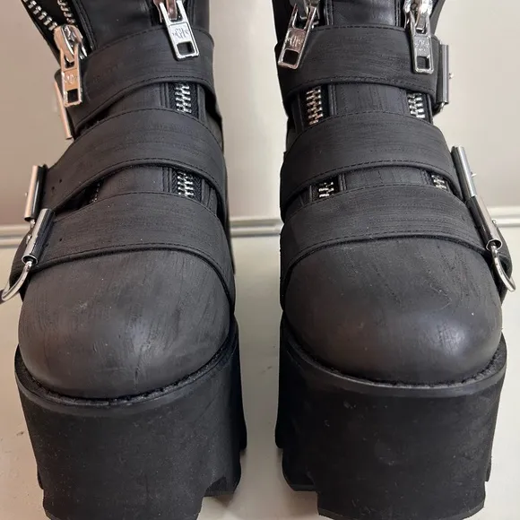 CURRENT MOOD MADE IN HELL DOLLS KILL GOTH BLACK CHUNKY HEELPLATFORM BOOTS SIZE 8