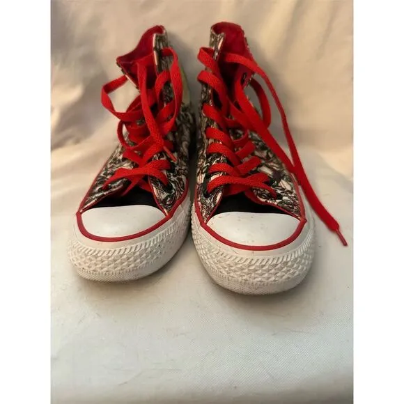 Custom Skull Converse Chuck Taylor High Top Sneakers Black Size 5B Boys